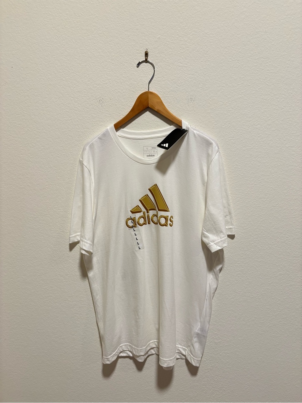 NWT Adidas Metalic Tre Foil Bos Tee White Gold JZ0784